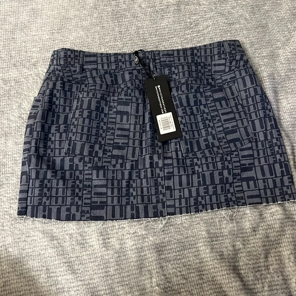 White Fox Power Hour Mini Skirt Size M Navy Logo Print